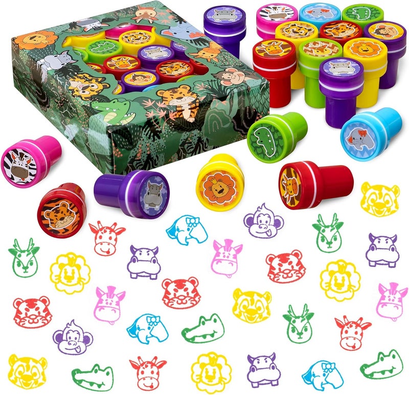DMIGHT Jungle Safari Party Favors 20 PCS Wild Animals Stamps for Kids Birthday Gifts, Zoo Animal Stamps for Kids, Self Inking Stamps - Image 1